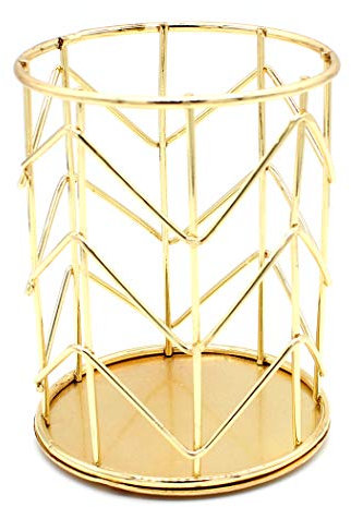 Hillento Pencil Holder, Metal Pen Pencil Holder, Rose Gold Pencil Holder, Desk Stationery Organizer for Home, School, Office Desk Supplies, Makeup Brush Organizer, Gold