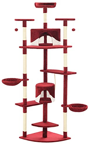 vidaXL Katzenkratzbaum Sisal 203cm Rot Weiß Kratzbaum Katzenbaum Kletterbaum