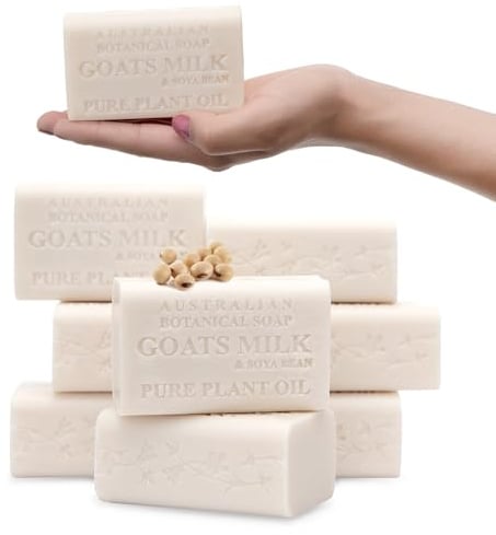 Australian Botanical Soap 6.6 OZ, Pack of 8, Goat Milk Soap Bars with Soya Bean Oil, Enriched with Organic Shea Butter, Suitable for All Skin Types, Packaging May Vary