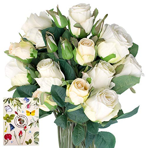 SnailGarden 18 Köpfe Silk Rosen Kunstblumen,Seiden Rosenstrauß & Blumenbänder,Künstlich Dekoblumen Seiden Rosen Bouquets für Hochzeit,Tischdeko für Büro,Hause,Geschenk