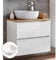 Lomadox Badmöbel Waschtisch-Unterschrank Set 61cm, Hochglanz weiß mit Eiche, 41cm Keramik-Waschbecken, 2 Softclose-Schubkästen, B/H/T 61/74,5/46 cm