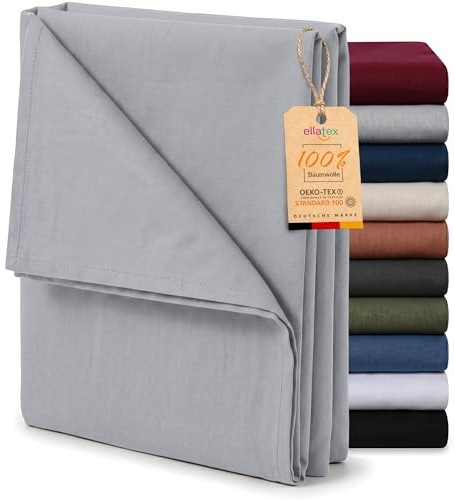 Renforce Bettlaken Haustuch aus 100% Baumwolle ohne Gummizug, Farbe: Silbergrau, Größe: 220 x 260 cm