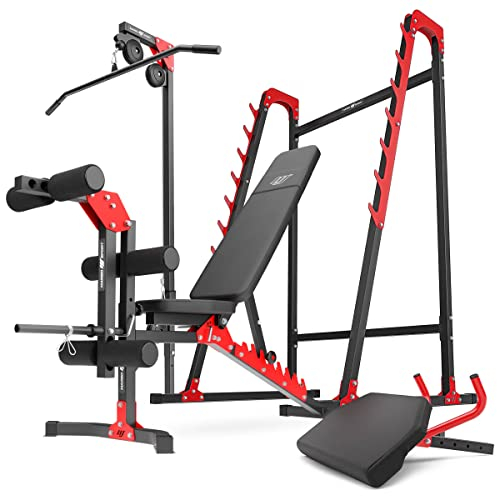 Marbo Sport - Set MH26 – verstellbare Hantelbank, Langehantelständer, Latzug, Curl-Bank, Beintrainer