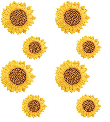 Juland 8PCS Sonnenblume Bestickte Patches zum Aufbügeln mit Hitze oder zum Aufnähen Gestickte individuelle Rucksack-Aufnäher für Männer, Frauen, Jungen, Mädchen, Kinder