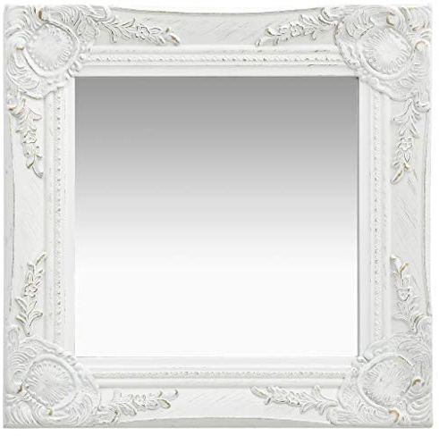 vidaXL Wandspiegel im Barock-Stil Antik mit Montagehaken Hängespiegel Dekospiegel Badspiegel Spiegel Flurspiegel Garderobe 40x40cm Weiß
