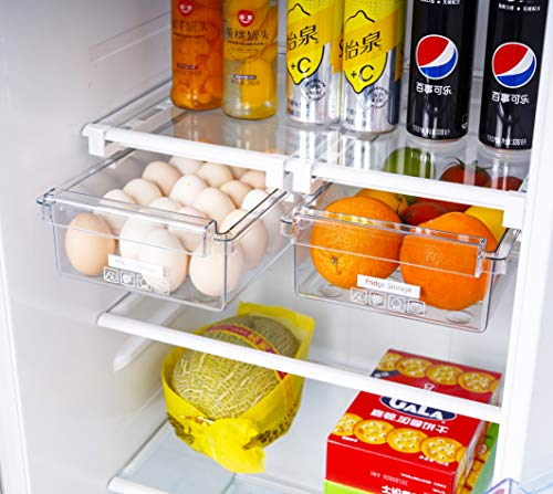 HapiLeap Fridge Organizer Unique Design Pull Out Drawer Bins Fridge Shelf Refrigerator Holder Storage Box Home Organizer (2 Pack)