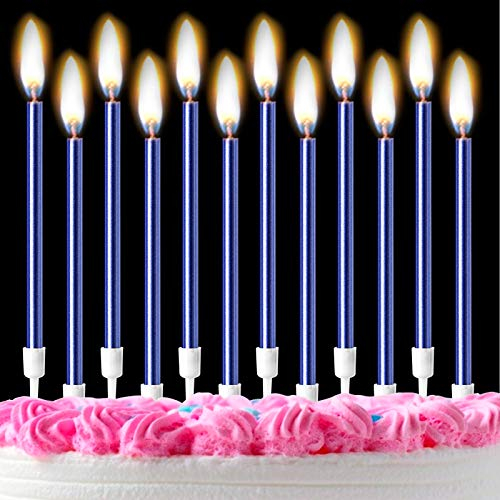 Mostfun Geburtstagskerzen mit echten Flammen, Partyzubehör für Kuchen, Wunderkerzen für Geburtstag, Abendessen, Party, Blau, 12 Stück
