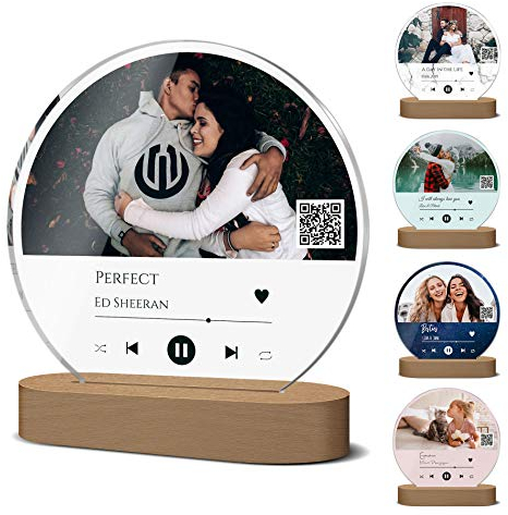 CHRISCK design Beleuchtetes Spotify Glas Bild mit Foto aus Acrylglas - Fotogeschenk LED Acryl Glasbild mit Musiktitel oder Widmung - Geschenk Muttertag Mama Geburtstag für Beste Freundin o. Partner