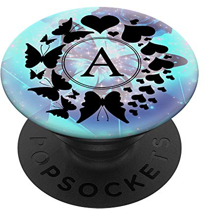 Heart Monogram Light Blue Butterfly & Rose Letter A Initial PopSockets PopGrip: Ausziehbarer Sockel und Griff für Handys/Tablets mit Tauschbarem Top