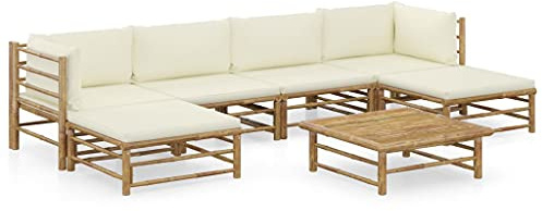 vidaXL 7-TLG. Garten-Lounge-Set mit Cremeweißen Kissen Bambus