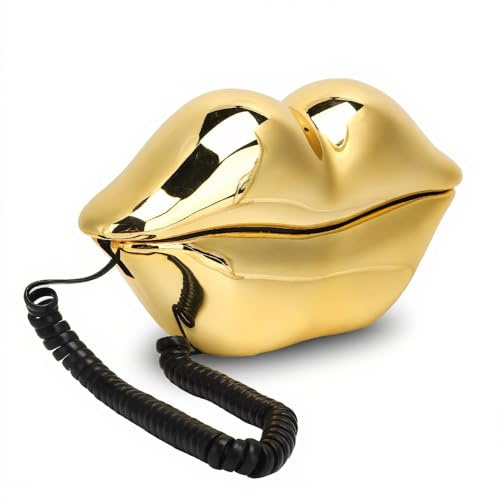 Goldgelb Galvanik Farbe Festnetztelefon für zu Hause, Schreibtisch Schnurgebundenes Telefon für die Dekoration, Gold Lippenform Festnetztelefon für Büros Hotels
