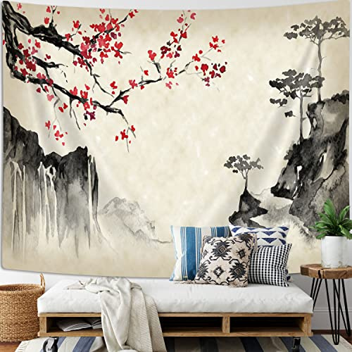 Wathon Japanischer Anime-Wandteppich, asiatische Kirschblüten, Fuji-Wandteppich, japanische Dekoration, Wandteppich, Kunst, Heimdekoration, Wandteppich für Wohnzimmer, Stranddecke, 180x152 cm