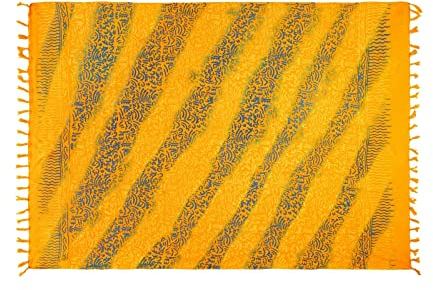 SAIVONA Pareo Sarong Tuch Damen - Wickelrock Strand - Strandtuch Blickdicht als Wickeltuch oder - Handtuchkleid und Wickelkleid Damen - Handarbeit aus Fair Trade Herstellung Batik Gelb Orange