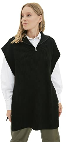 Trendyol Modest Damen Kapuze Zopfmuster Regular Pullover Weste Sweater, Schwarz, 40 EU
