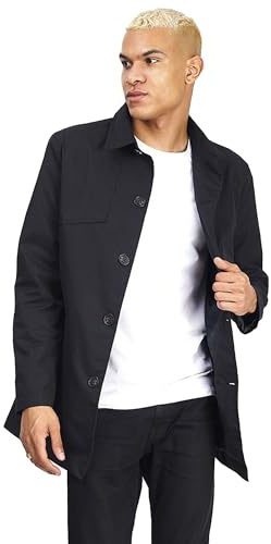 BRAVE SOUL Mens Lightweight Jacket Buttoned Collared Long Sleeve Coat for Men, Black Colour, Size- L