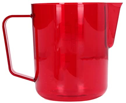 YUMILI Tasse à café – Pichet à Lait en Acrylique de 600 ML, Tasse à mesurer au Micro-Ondes avec Sortie d'eau de Type Bouche d'aigle, pichet à mousser Anti-Casse, Bleu/Rouge(Rouge)