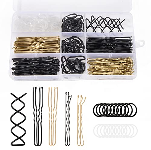 Juego de Horquillas para el Pelo 343 Piezas Horquillas Onduladas Horquillas para el en Forma de U Espiral Clips de Pelo et Mini Gomas de Pelo con Caja de Almacenaje