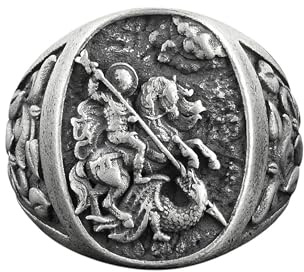 BySilverStone - St. Michael Ovaler Siegelring Für Männer, Erzengel Heiliger Michael Mit Floralem Ornamentring, Christlicher Ring Für Familie, Religiöser Ring Für Ehemann