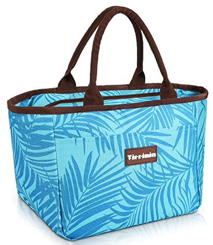 Kato Tirrinia Insulated Lunch Bags for Women, Fashionable Picnic Tote Bag for Girls, Leakproof Cooler Bag for Adult & Kids, Reusable Lunch Box Suitable for Work School Picnic, Blue Leaf