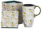 DUSVALLY Taza de cerámica grande para café, tazas altas de porcelana con tapa, 17 onzas, margaritas