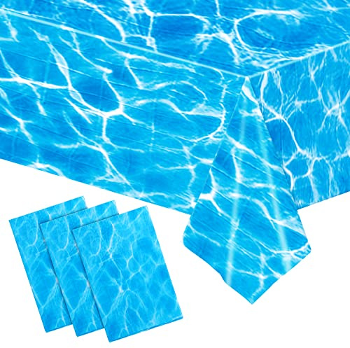 HonGien 3 Stück Einweg-Tischdecke, Rechteckige Tischtuch, Tischdecken im Blauen Meer-Stil für Strandparty, Geburtstagsfeier, Sommer-Pool-Party, Picknick im Freien, 274*137CM