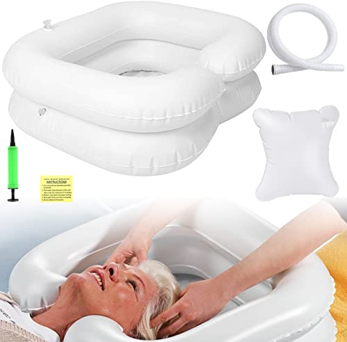 Haarwaschbecken für Bettlägerige, Aufblasbares Haarwaschbecken, Tragbares Aufblasbares Waschbecken zum Haarewaschen mit Ablass für Schwangere, Behinderte, Verletzte, Bettlägerige, ältere Menschen