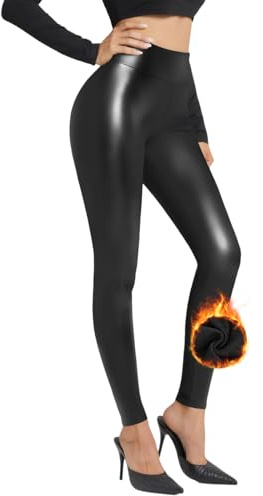 Zhiaek Leggings Cuero Negro Mujer Térmico Leggins Polipiel