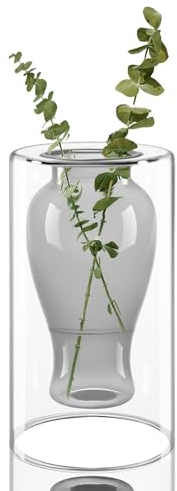 ZENS Smokey Glas-Blumenvase, moderne doppelt ausgehöhlte Glasvasen für Heimdekoration, Hydrokultur, Hochzeitsdekoration