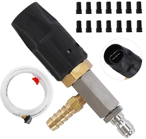 JOEJET Downstream Injector for Pressure Washer, Adjustable Chemical Injector Kit, Variable Power Washer Long Range Nozzle External Injection, 1/4 Inch Quick Connect