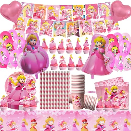 142PCS Princess Party Vaisselle,Party Supplies Set,Princess Vaisselle d'anniversaire,Vaisselle Thème D'anniversaire Set,Ballon Nappe Assiettes Tasse Serviettes pour Filles Fournitures Fête