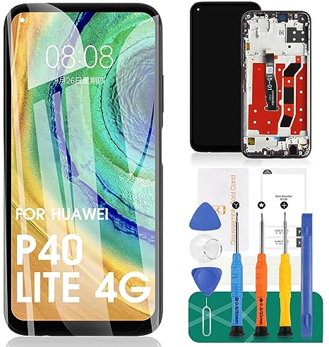LCD-Display für Huawei P40 lite 4G 2020 für Huawei P40 lite 4G Bildschirm Ersatz für Huawei P40 lite 4G Digitizer Assembly JNY-L21A Reparatur-Sets mit Rahmen (schwarz)