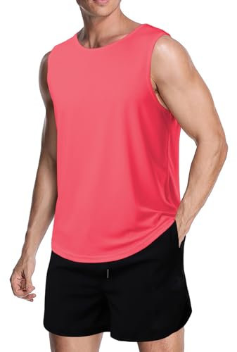 meioro Herren Mesh Tank Top, Schnell Trocknende Atmungsaktives Tanktop Muscle Activewear Tops, Sport Rundhals T-Shirt Männer Sommer Gym Workout Weste Atmungsaktives Training Shirt(Rot,XL)