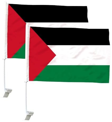 2 Stück Autofahne Palästina 45x30cm - Palästinensische Autoflaggen Autoflagge Auto-Fenster Fahne Flagge Auto flaggen für Party Festival Prozession Feier Sport Aktivitäten