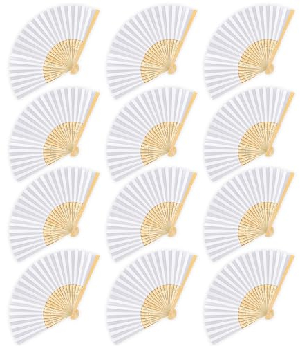 Ailvor Fächer Hochzeit, 12 Stück Papier Fecher, Fächer Weiß Hochzeitsfächer, Handfächer Weiß DIY Faltfächer für Hochzeit Geburttag Party Fest Wand Deko