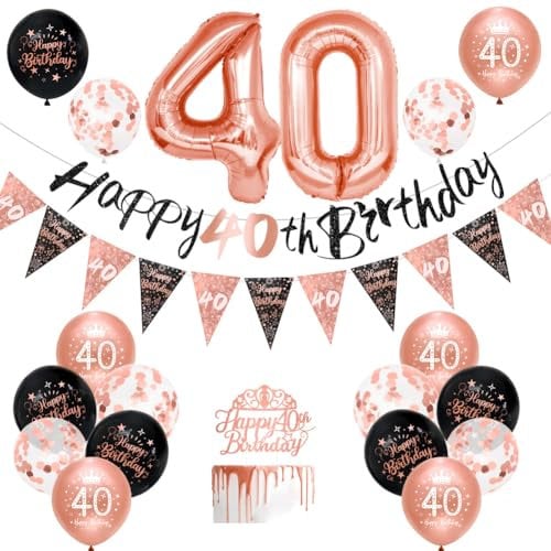 Women 40th Birthday Decorations Black Rose Gold 40th Black Rose Gold Birthday Decorations 16 Pack by Wonsta