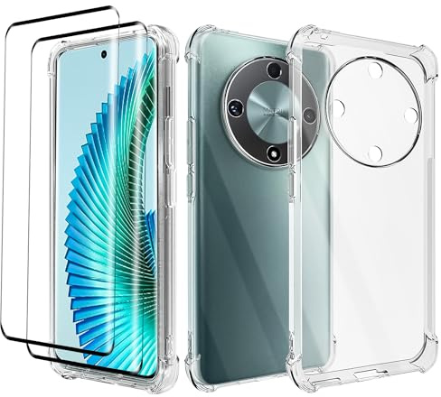 ISOI - Cover per Honor Magic 6 Lite, con [2-Pack] Proteggi Schermo in Vetro Temperato, Paraurti Airbag Antiurto Protezione Completa, Custodia Protettiva in Silicone TPU Ultrasottile - Trasparente