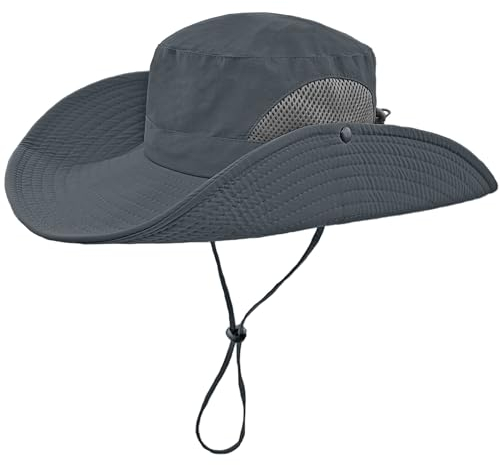 ehsbuy Mesh Sonnenhut Herren Breiter Krempe Boonie Hut Outdoor Safari Fischerhut Sommerhut Wasserdicht Regenhut Faltbarer Wanderhut Tropenhut mit Verstellbarem Kinnriemen Wandern Jagdhut