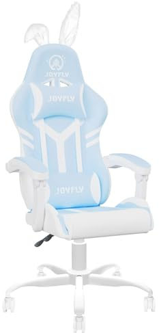 JOYFLY Kawaii Silla Gaming para Niñas, Silla Oficina con Soporte Lumbar, Estilo Carrera, Respaldo Alto, Apoyacabezas (Azul Claro)