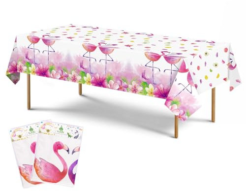 WERNNSAI Flamingo Tischdecke – 2 Stück Tischdecke Hawaii Partyzubehör Sommer Strand Aloha Luau Party Tischdekoration für Geburtstagspartyzubehör