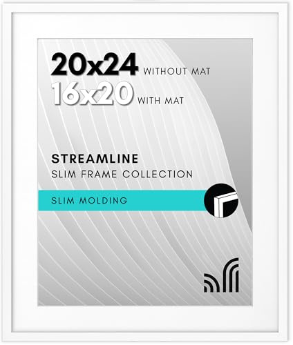 Americanflat 20x24 Picture Frame in White - Use as 16x20 Poster Frame With Mat or 20x24 Without Mat - Thin Border Photo With Plexiglass Cover - Vertical or Horizontal Wall Display
