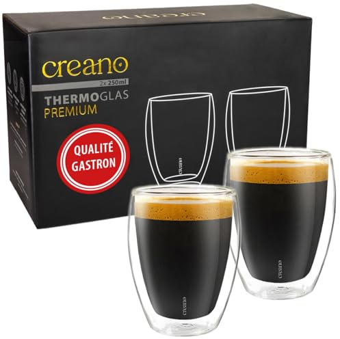 Creano PREMIUM doppelwandige Trinkgläser 250ml - 2er Set - Gastronomie Qualität - 100% Spülmaschinenfest - NEUHEIT 2024 - Thermoglas - Doppelwandglas