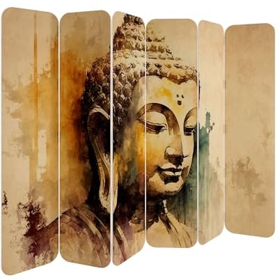 HEALANCY Paravent Raumteiler - 6-teilig Raumtrenner, Druck 2-Seite - Premium QUALITÄT 100% Holz - Raumtrenner - Trennwand Wohnung - Room Divider - Spanische Wand Deko Modern Sichtschutz