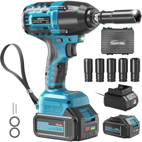 HOFTME Avvitatore A Impulsi a Batteria 700Nm, Professional 1/2 Elevata Avvitatori a Massa Battente con Batteria 4000mAh, 5 Bussola, Avvitatore Batteria per Auto Casa