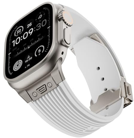 RYLIXAR Bracelet en silicone robuste pour Apple Watch Ultra 2 49mm 45mm 44mm 42mm,pour iWatch Ultra Series 9 8 7 6 5 4 3 2 1 SE (42mm/44mm/45mm/49mm, Blanc)