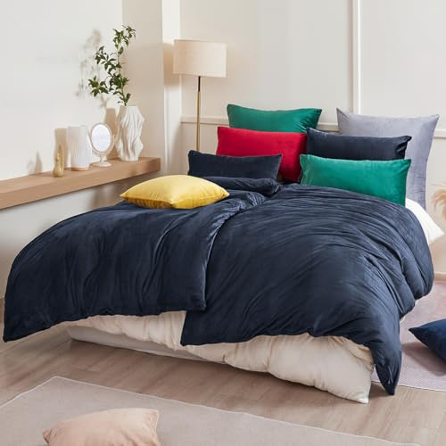 Beqnat Winter Flanell Bettwäsche 135x200 4teilig Warme Flauschige Teddy Plüsch Bettwäsche Sets Cashmere Touch Winterbettwäsche Fleece Bettbezug 2er + Kissenbezug 2er 80x80 mit Reißverschluss, Blau