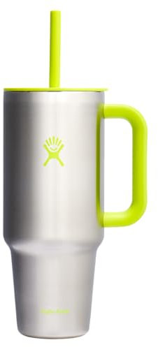 Hydro Flask Travel Tumbler with Handle, Lid and Straw - Insulated Stainless Steel in 40 Oz Stainless Steel Lime