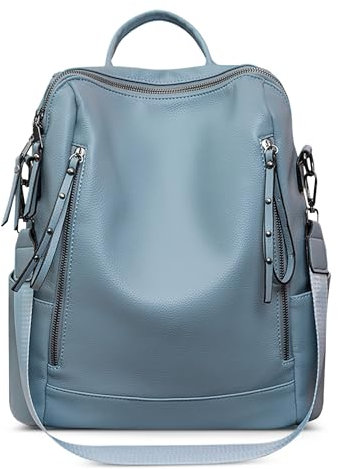 DORRISO Neu Einfach Damen Rucksack Anti Dieb Umhängetaschen Freizeit Schulrucksack Damen Reise Schultaschen Leichtgewicht für Büro Urlaub Einkaufen Wasserdicht PU Leader Blau