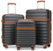 KONO Koffer Trolley Kofferset 3 Teilig Reisekoffer von ABS+PC Hartschalenkoffer mit 4 Rollen TSA Schloss (Grau/Braun,Set)