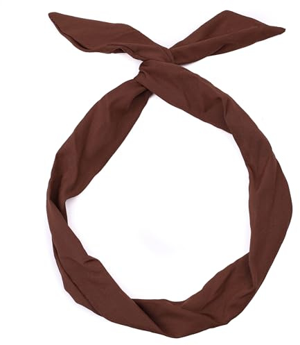 Mytoptrendz® Plain Wire Headband Retro Wired Hair Band for Women Girls - Pin Up Rockabilly Head Wrap Long Scarf Tie (Brown)