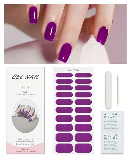 Purple Gel Nail Strips, KALEFUL Semi Cured Gel Nail Stickers Nail Art Decoration Design Supplies